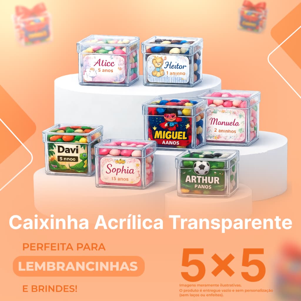40 Caixinhas acrílica para lembranças 5x5 acrilica - Transparente