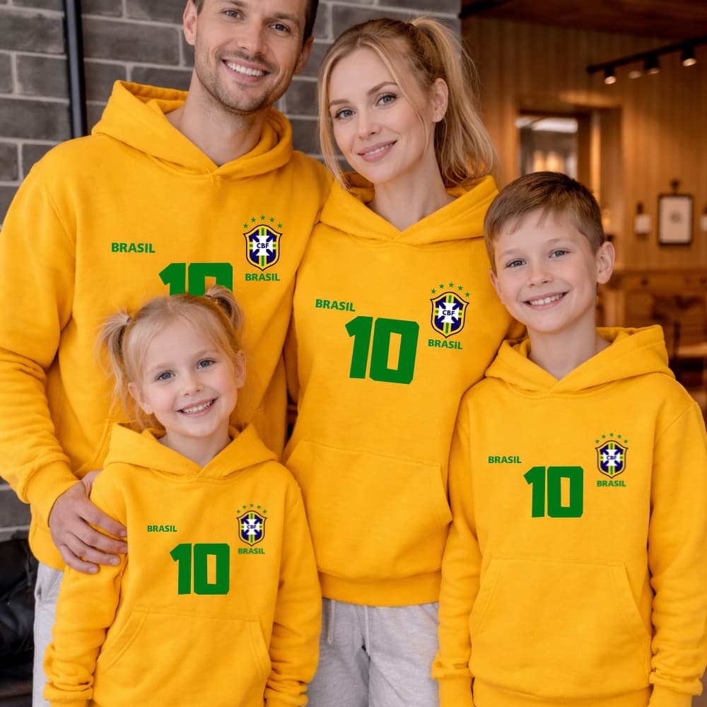 Kit Família 2 ou Mais Moletons Canguru PERSONALIZADO NOME NÚMERO Conjunto Futebol Hexacampeão