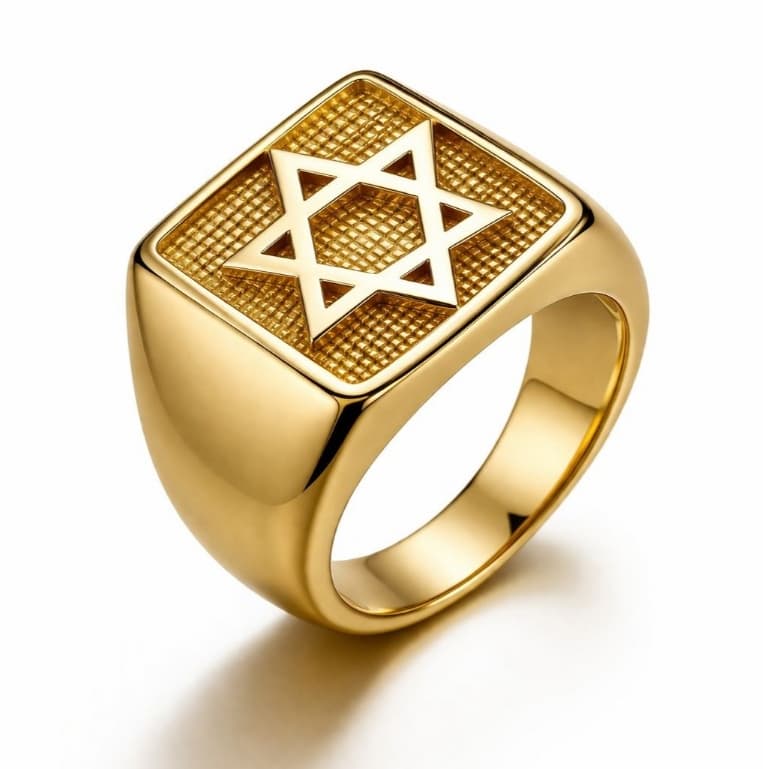 Anel Masculino Estrela de Davi Dourado luxo Premium