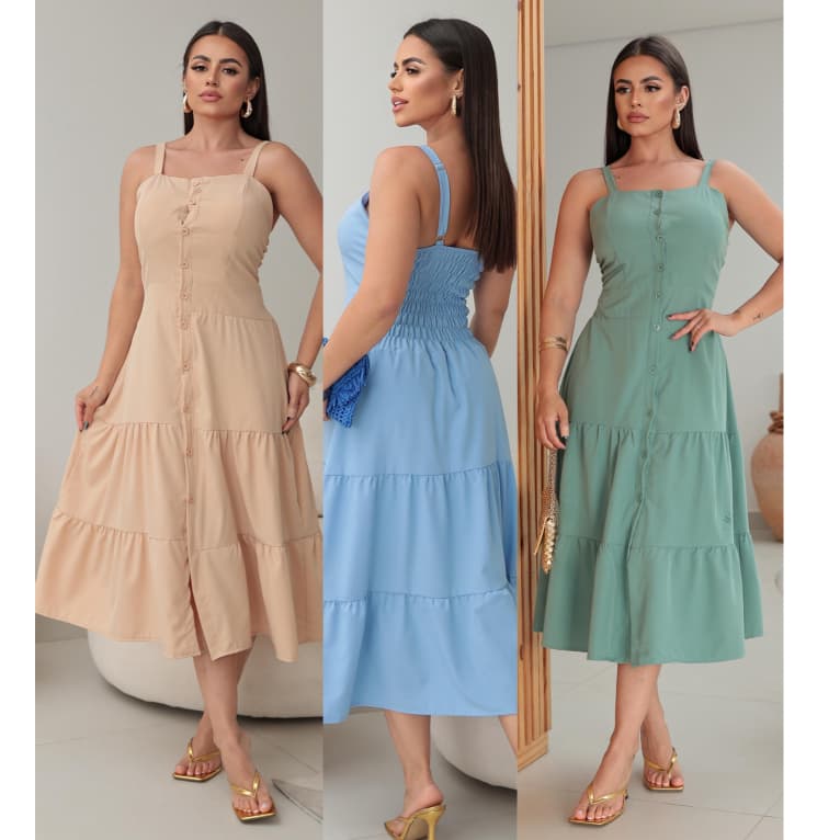 Vestido  Midi FEMININO com Botões que abre na frente Moda VERÃO Tecido de alta qualidade Vestido tendencia