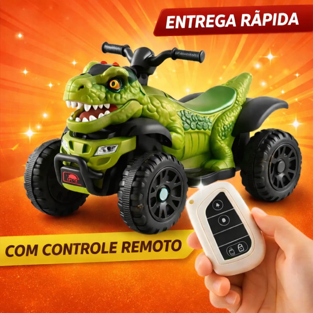 Quadriciclo Elétrico Infantil 12v Dino Race Com Luzes Som Controle Entrada para PenDrive