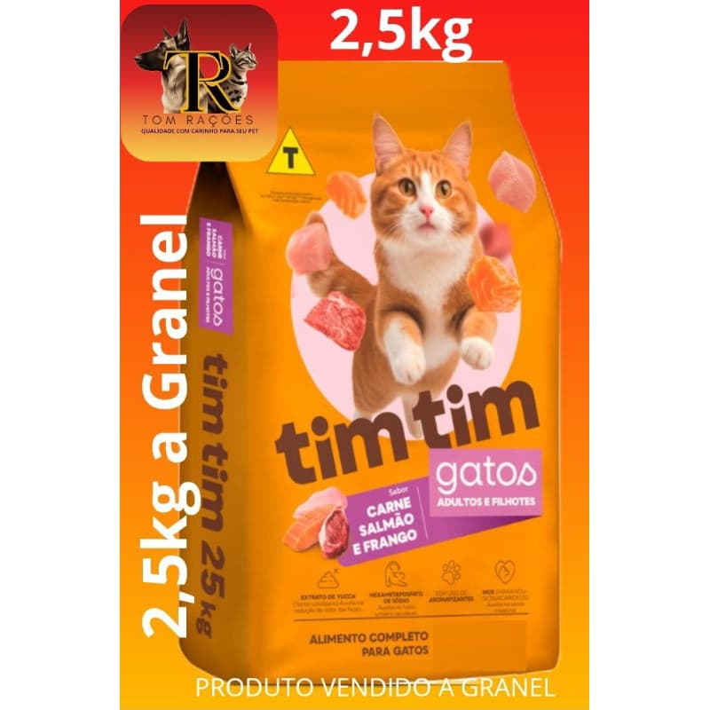 2,5kg a granel, TIM TIM GATOS, Premium, Carne / Frango/ Salmão, ração para gatos adultos e filhotes, todas as raças.