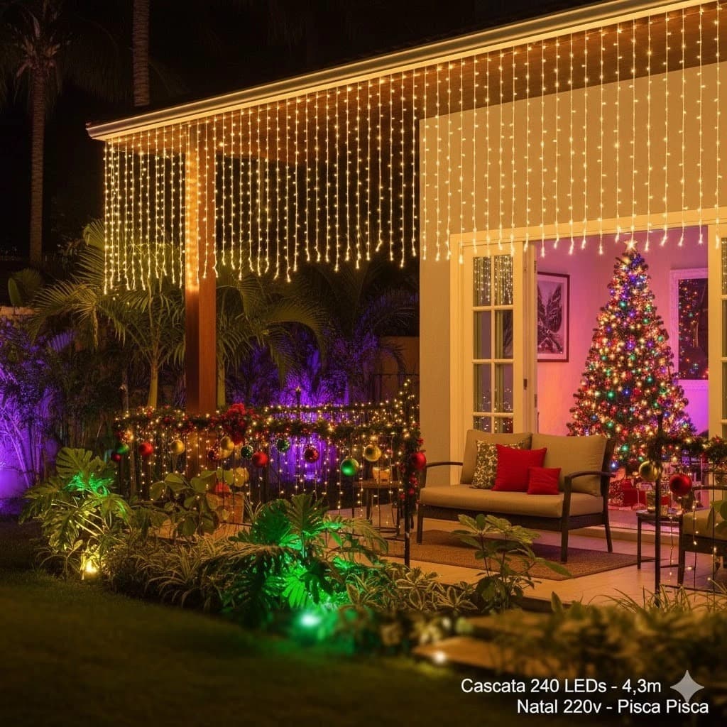 Cascata 240 Leds 4,3m Natal 220v Pisca Pisca - Decoração Ambiente - Iluminação