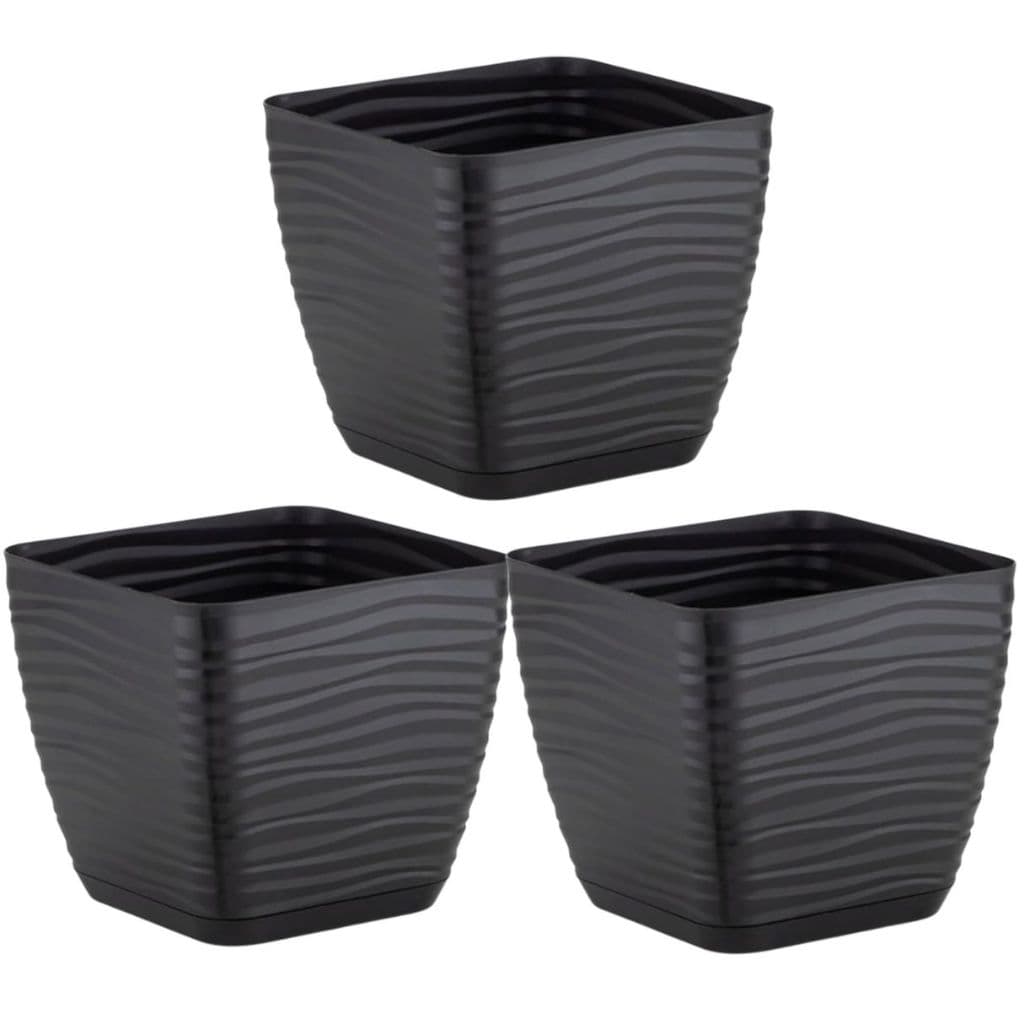 Vaso Quadrado para Plantas 1,5L com Prato Encaixe Anti Dengue  | 3 unidades