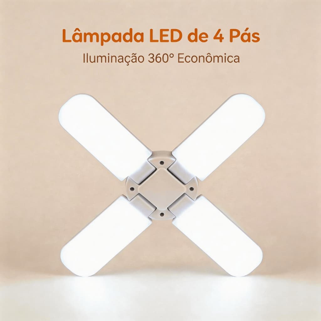 Lâmpada Bulbo LED 60W 4 Pás Pétalas Dobrável Multi-Ângulos E27 Bivolt para Garagem/Oficina