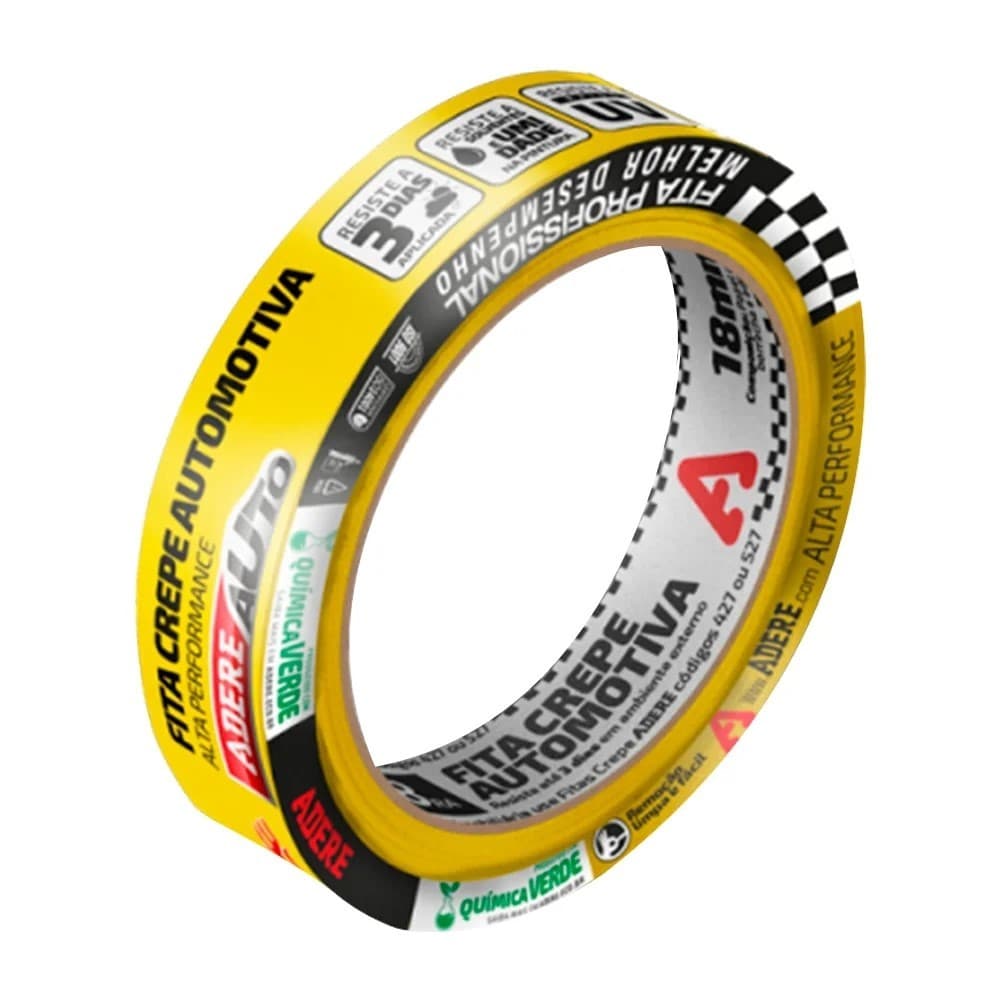 Fita Crepe Automotiva A128RA Amarela 18mm x 40m Adere