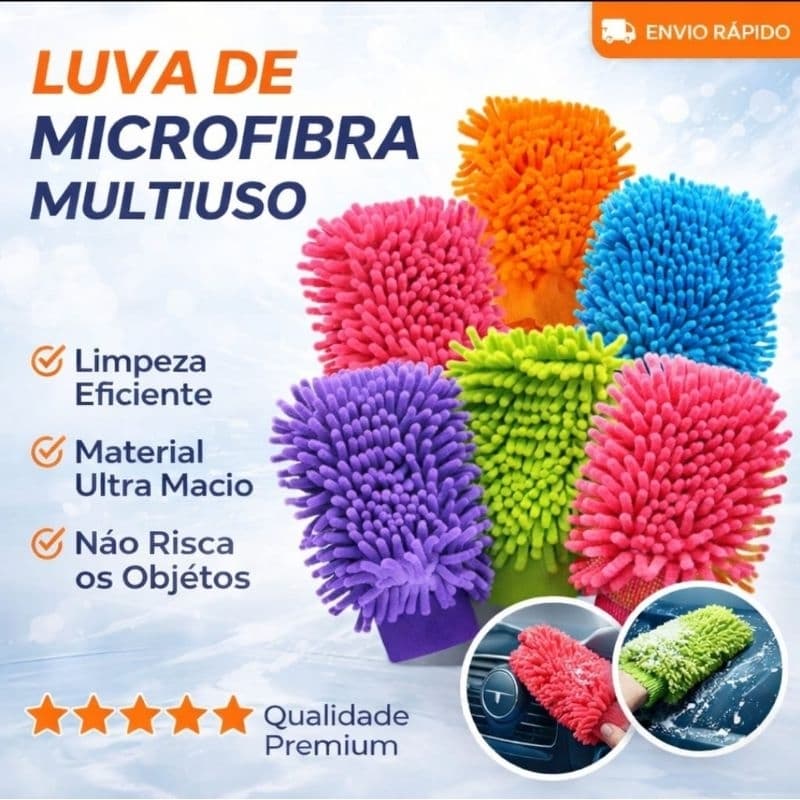 Luva De Microfibra Multiuso Para Lavar Carro / Louça/ Vidros Não Risca Limpeza Em Geral