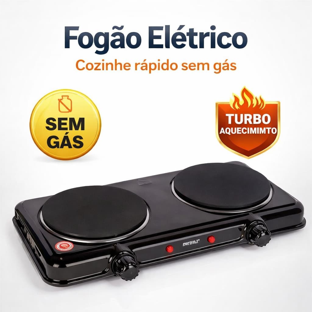 Fogão Elétrico 2 Bocas Portátil Sem Gás Turbo Aquecimento Rápido 220V