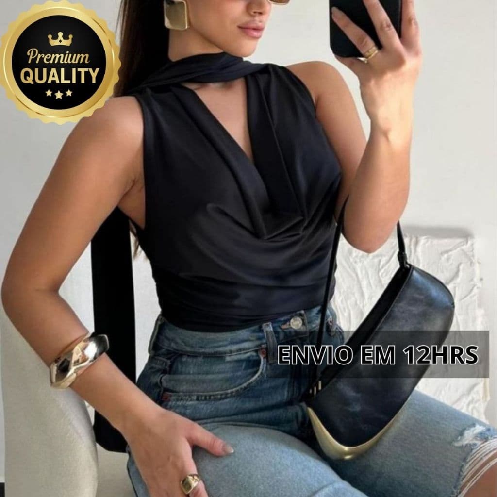 Blusa Feminina Elegante estilosa tendência  blusas festa CHOKER roupas chiques para mulheres Preta..