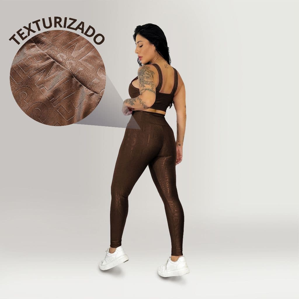 Conjunto Academia Feminino Fitness Cintura Alta - Legging e Top Texturizado