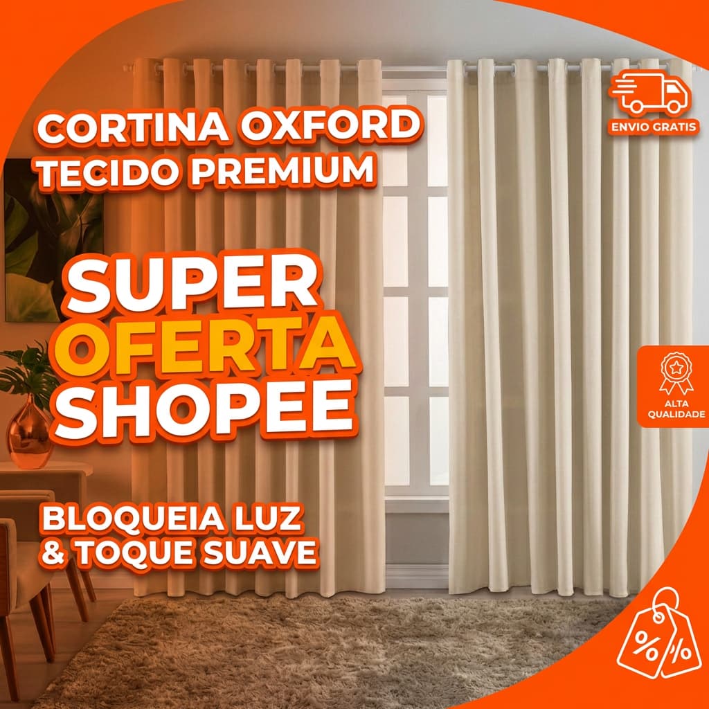 Cortina Semi Blackout 3 x 2,20 decoração Sala e Quarto c/ Ilhós Tecido Oxford