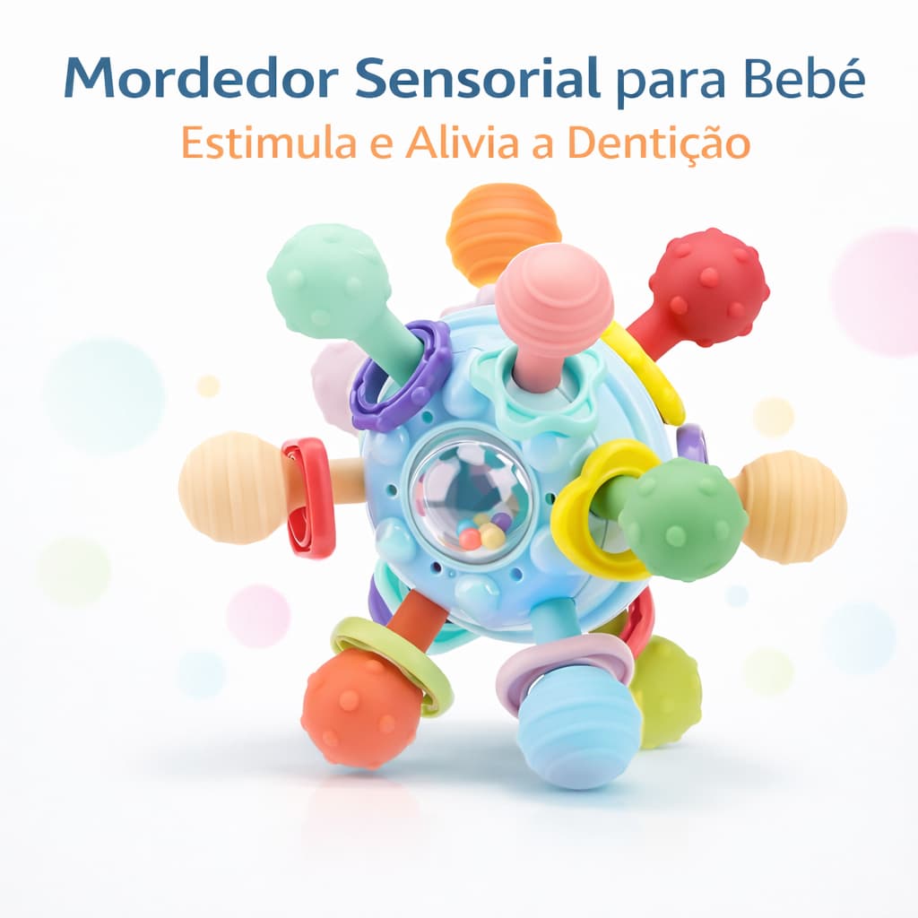Mordedor Chocalho Bebê Bola Sensorial Silicone – Massageador de Gengiva para Dentição Infantil