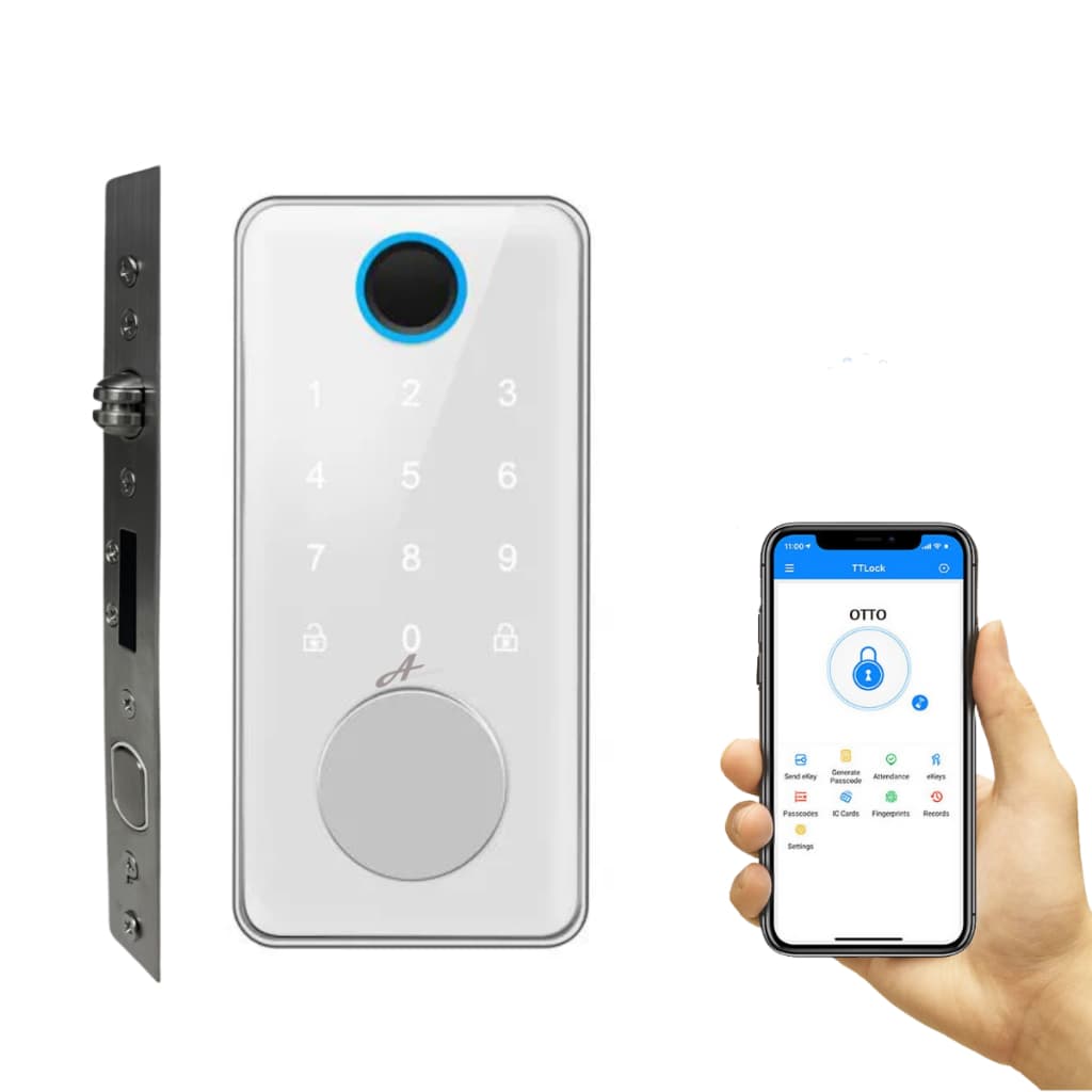 Fechadura Digital Milre 8600 Branca | Biométrica, Senha, Cartão, Bluetooth
