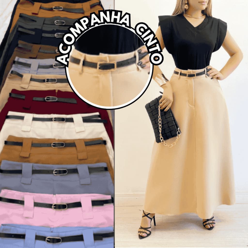 Saia Alfaiataria Feminino Social | Com Cinto | Moda Evangélica M até G1 Promoção Entrega Rápida