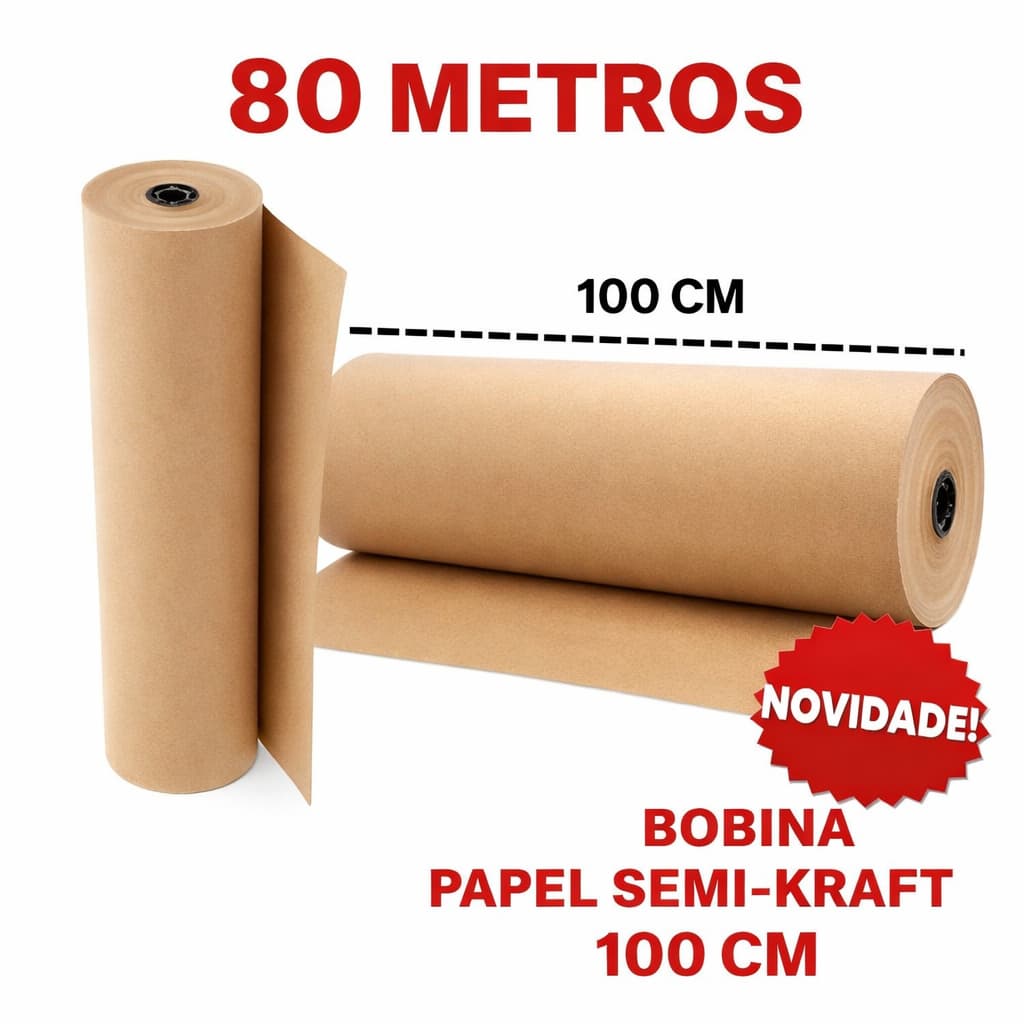 Papel Semi Kraft Bobina 100cm Aprox. 7 KG Papel Pardo Embalagem Caixa