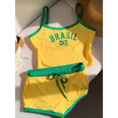 conjunto brasil feminino cropped alcinha com bojo e shortinho verde amarelo conjunto feminino copa do mundo 2026 brasil