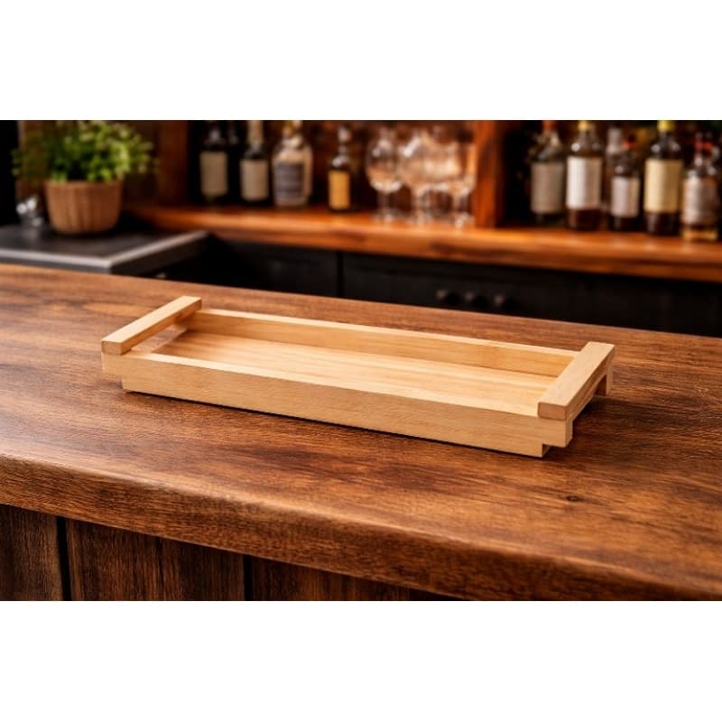 Bandeja Madeira Com Alças e fundo de Madeira Porta Temperos Condimentos Anti Derrapante Mesa Posta Bancada Lar Bares