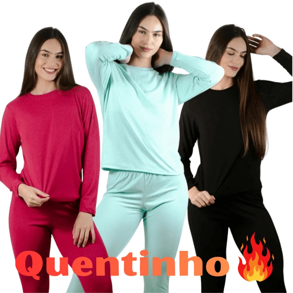 Pijama 2 Peças Feminino Adulto Manga Longa e Calça Suede Canelado Confort Fechado Cumprido Inverno