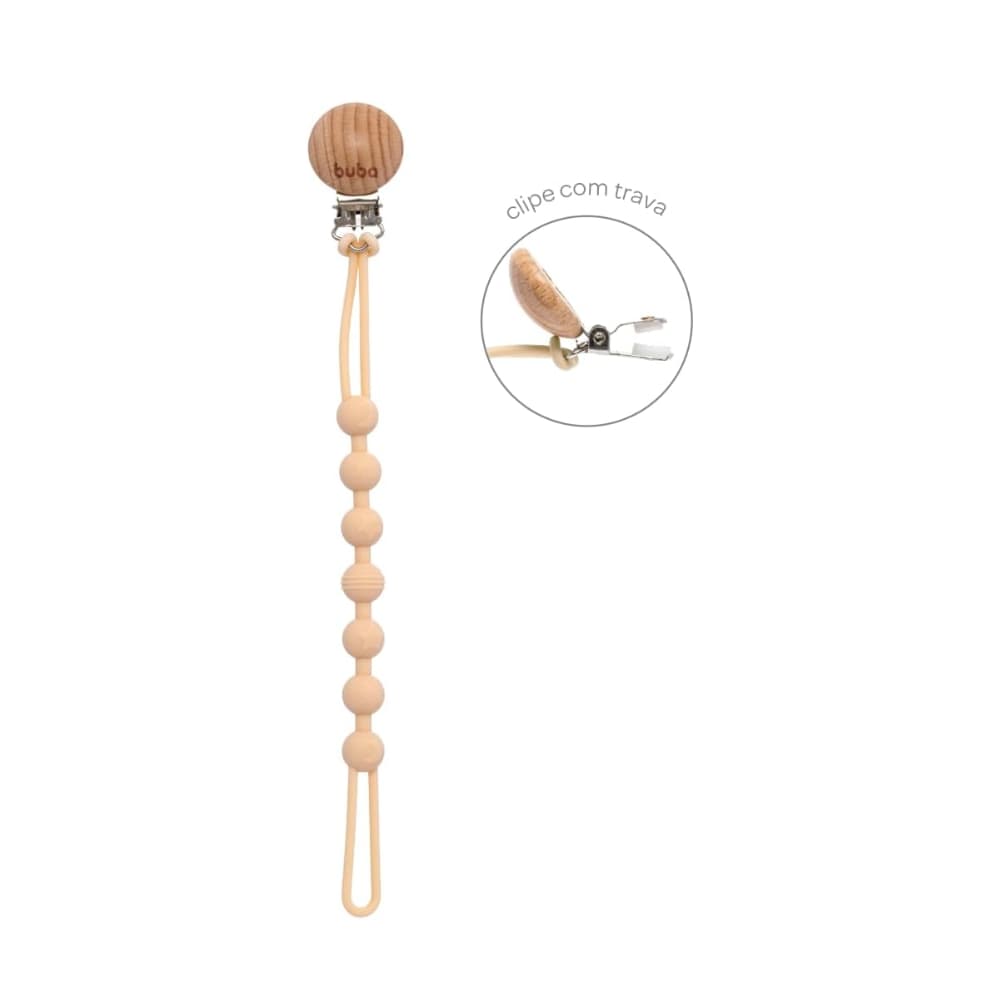 Prendedor de Chupeta Silicone Rosa Buba – BPA Free, Clip Seguro, Ajustável, Antiderrapante para Bebê