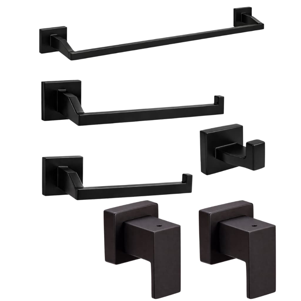 Kit Banheiro Acessórios Aço Inox Preto Fosco Premium 4 Peças + 2 Acabamento para Registro Deca Docol