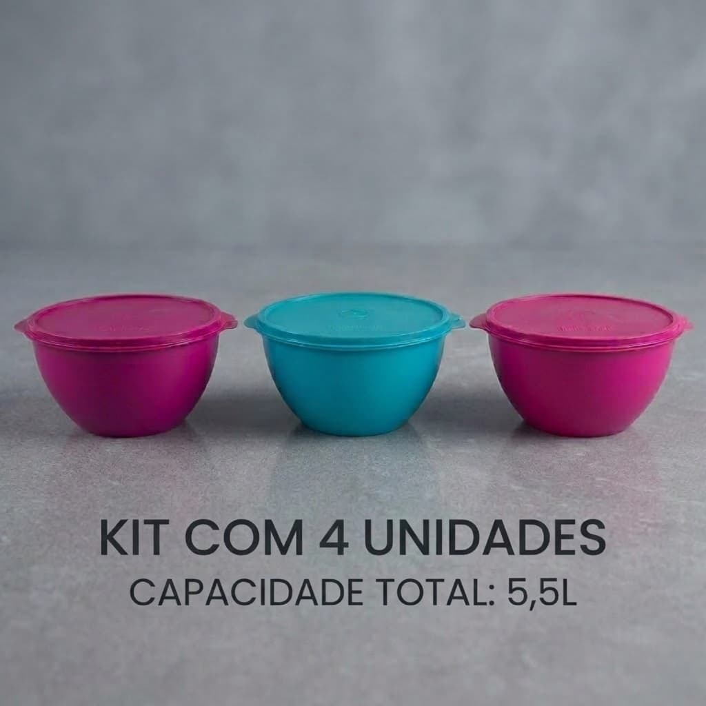 Saladeira Bowl Grande Plástico Com Tampa 5,5 Litros Kit 4 Peças Tigela -  Escolha sua cor
