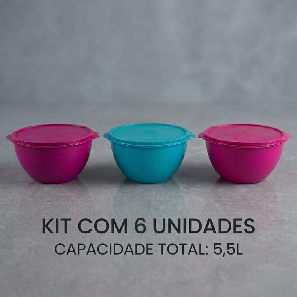 Saladeira Bowl Grande Plástico Com Tampa 5,5 Litros Kit 6 Peças Tigela -  Escolha sua cor