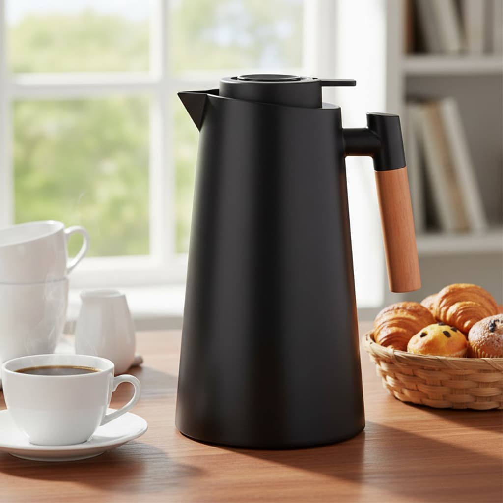 Garrafa Térmica Café 1 Litro Nórdica Cabo Madeira Não Vaza