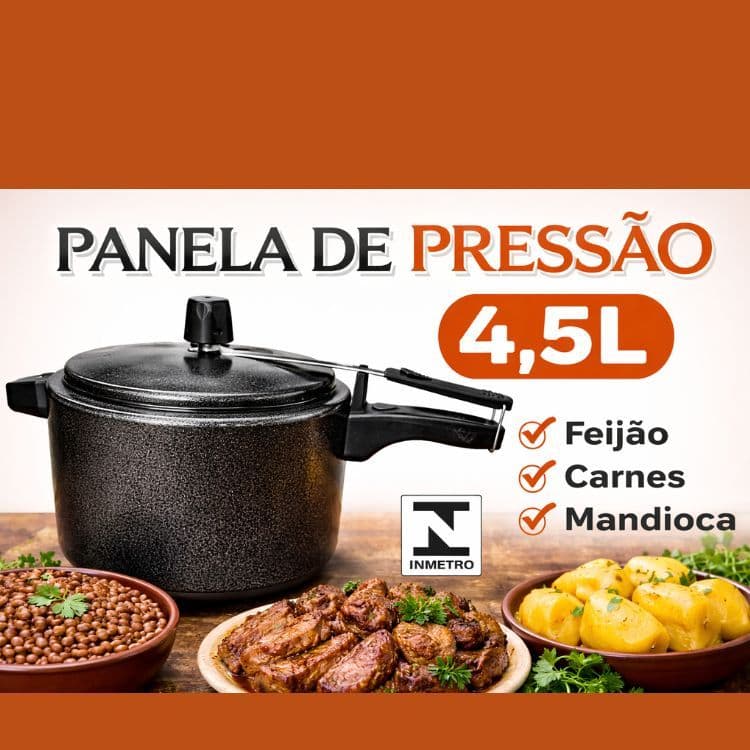 Panela De Pressão 4,5 Litros Preta craqueada, Polida  ou vermelha Certificada Pelo Inmetro
