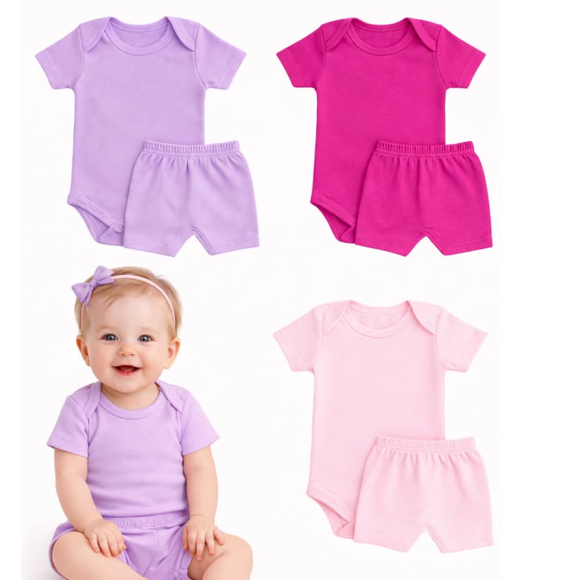 kit 4 peças Body + Shortinhos  menina e menino para  bebe infantil feminina tapa fralda