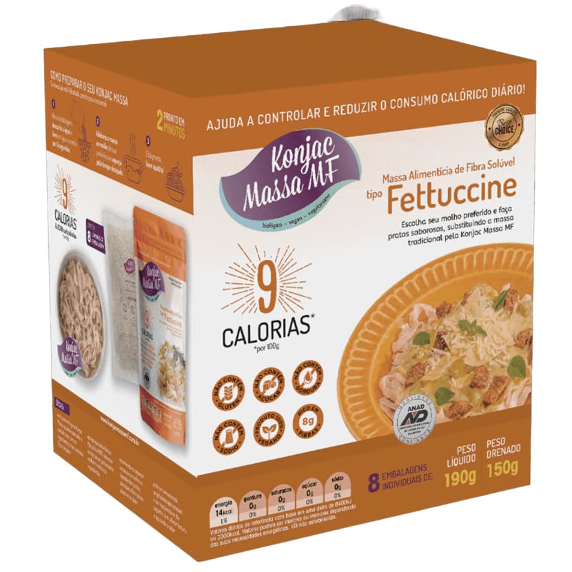 Kit Box 8 Fettuccine Massa MF Tipo Macarrão Sem Glúten 9 Calorias Fitness Konjac