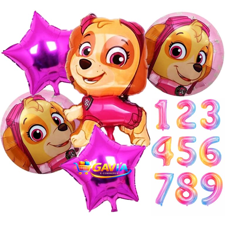 Kit 6 Balão Patrulha Canina Skye Cão Chase Skye Marshall - Decoração Festa Aniversário