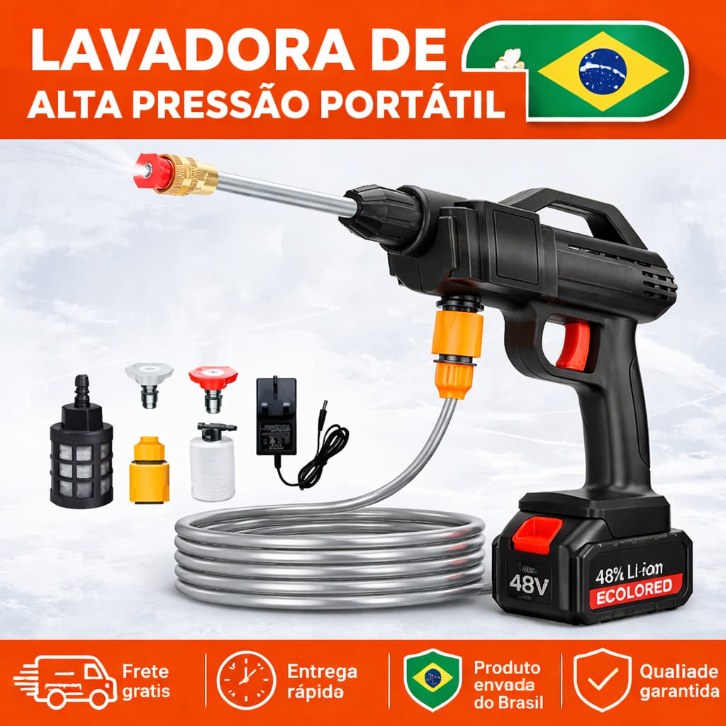 Lavadora Alta Pressão Lava Jato Portátil Recarregável Com Maleta e Acessórios Recarregável