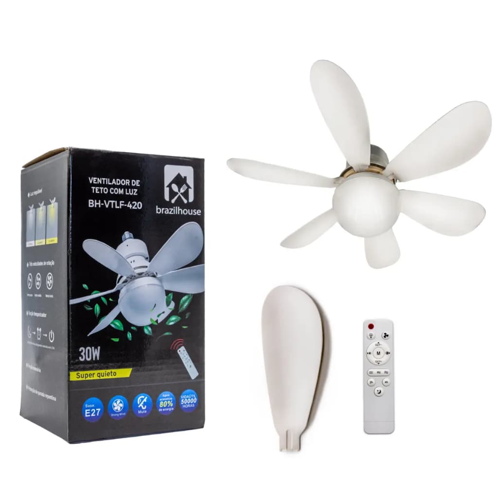 Ventilador de Teto com Luz Silencioso Controle Remoto Instalação Fácil Bivolt para Pequenos Espaços