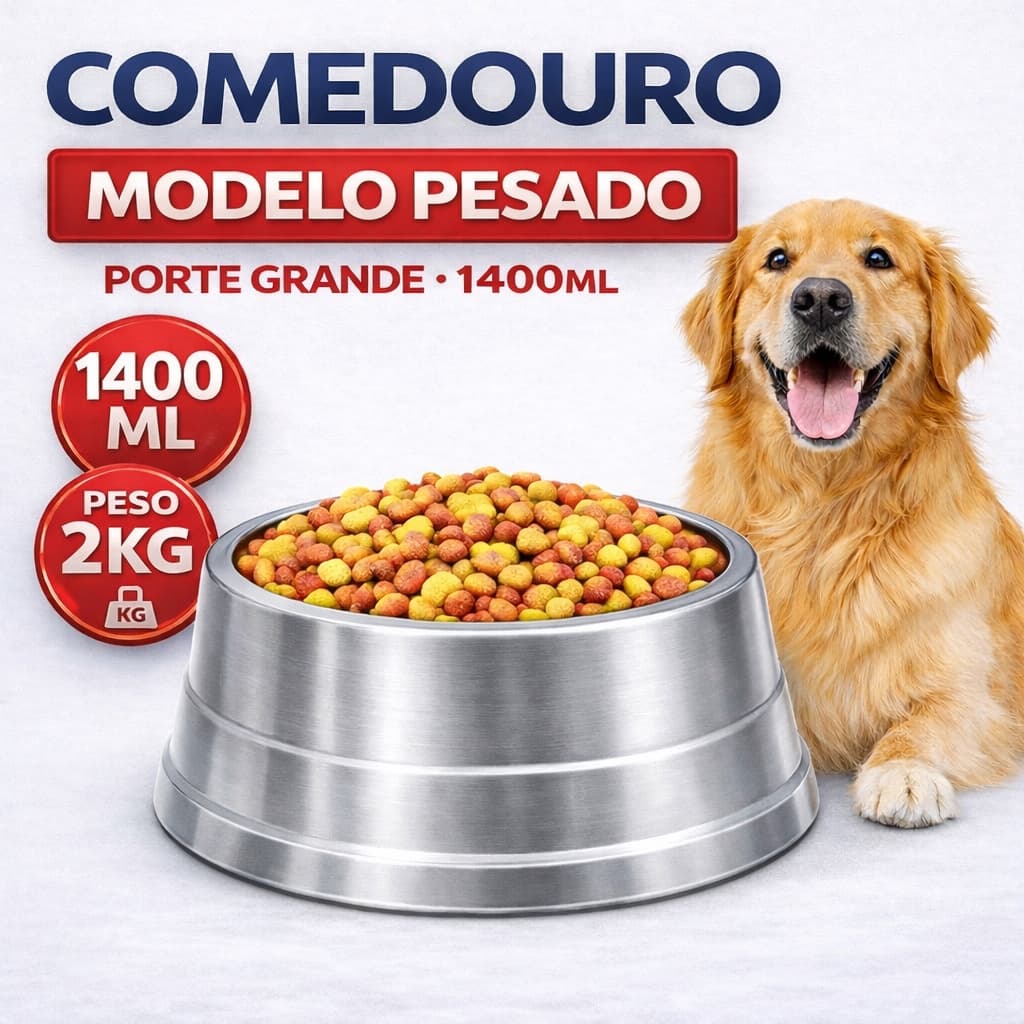 Comedouro Pesado de Aluminio Animal Porte Grande 1400 ml 2quilos