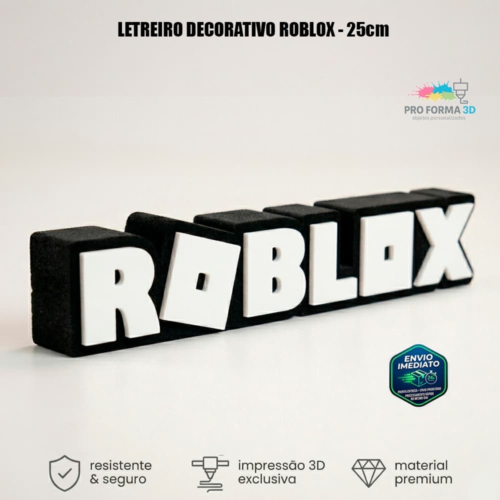 Letreiro Decorativo 3D Roblox Grande para Setup Gamer - Peça Central Colecionável Quarto Temático