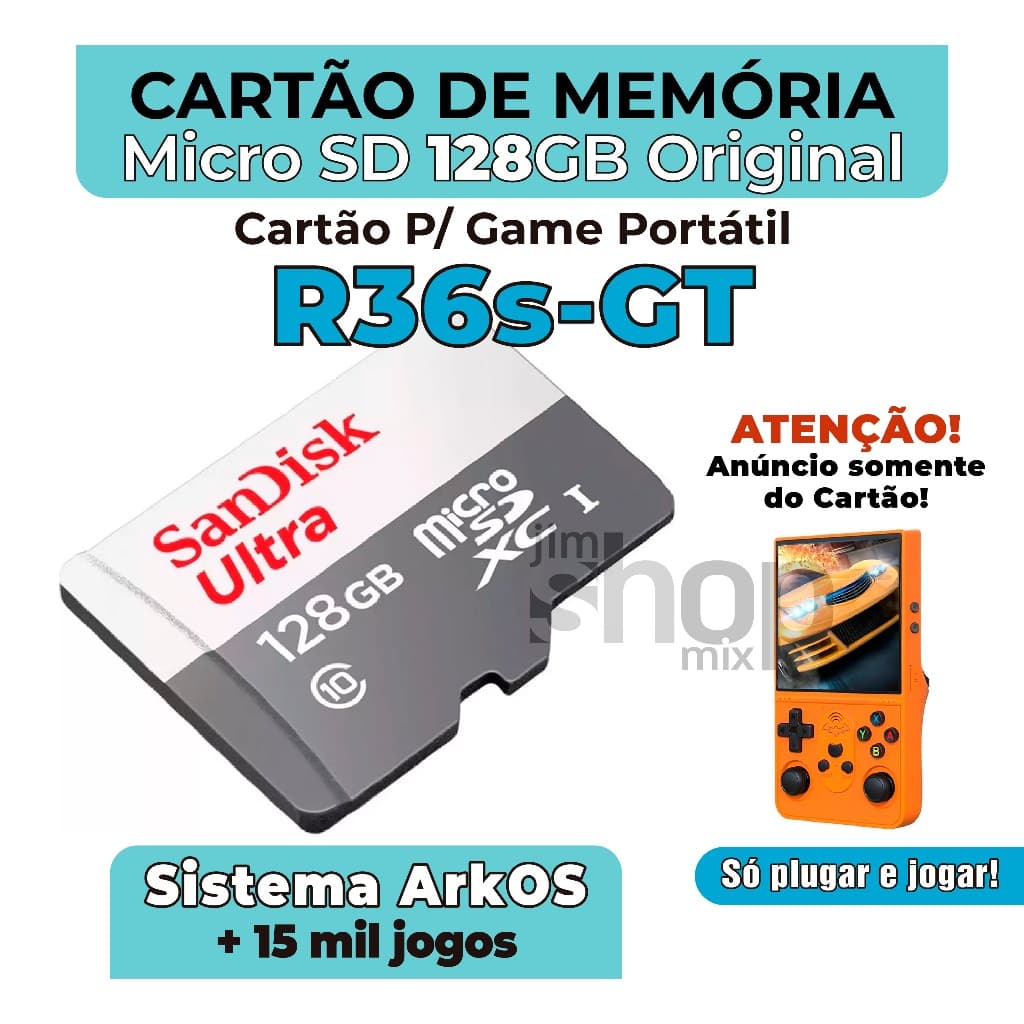 Cartão com Sistema ArkOS para R36s-GT +jogos – Envio Imediato