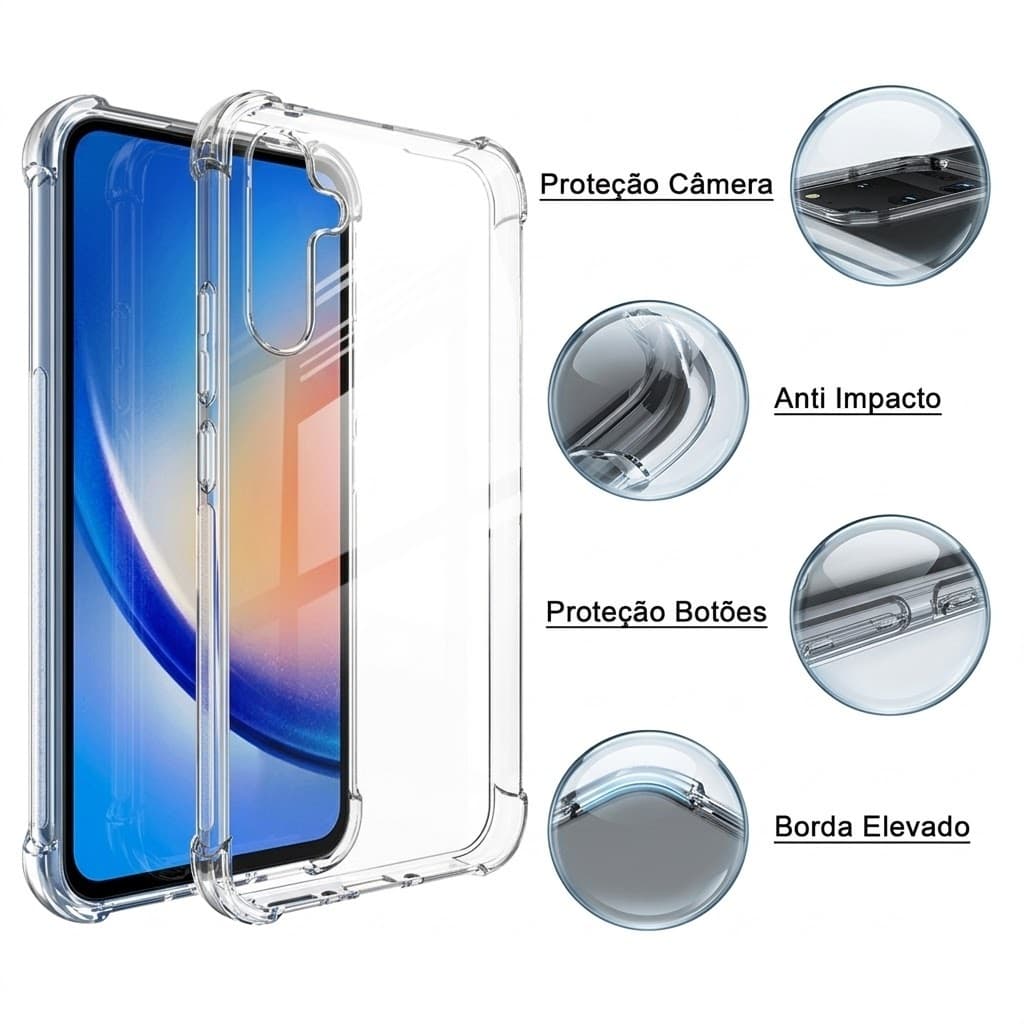 Kit Capa Anti-Impacto + Película Premium capinha celular Samsung A13 A14 A15 A24 A25 A53
