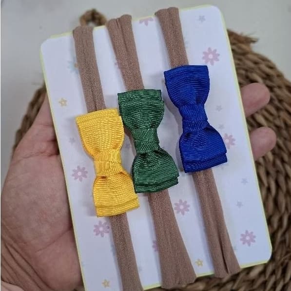 kit lacinhos RN Verde Amarelo e Azul Laços  Bebê Delicado Meia de Seda
