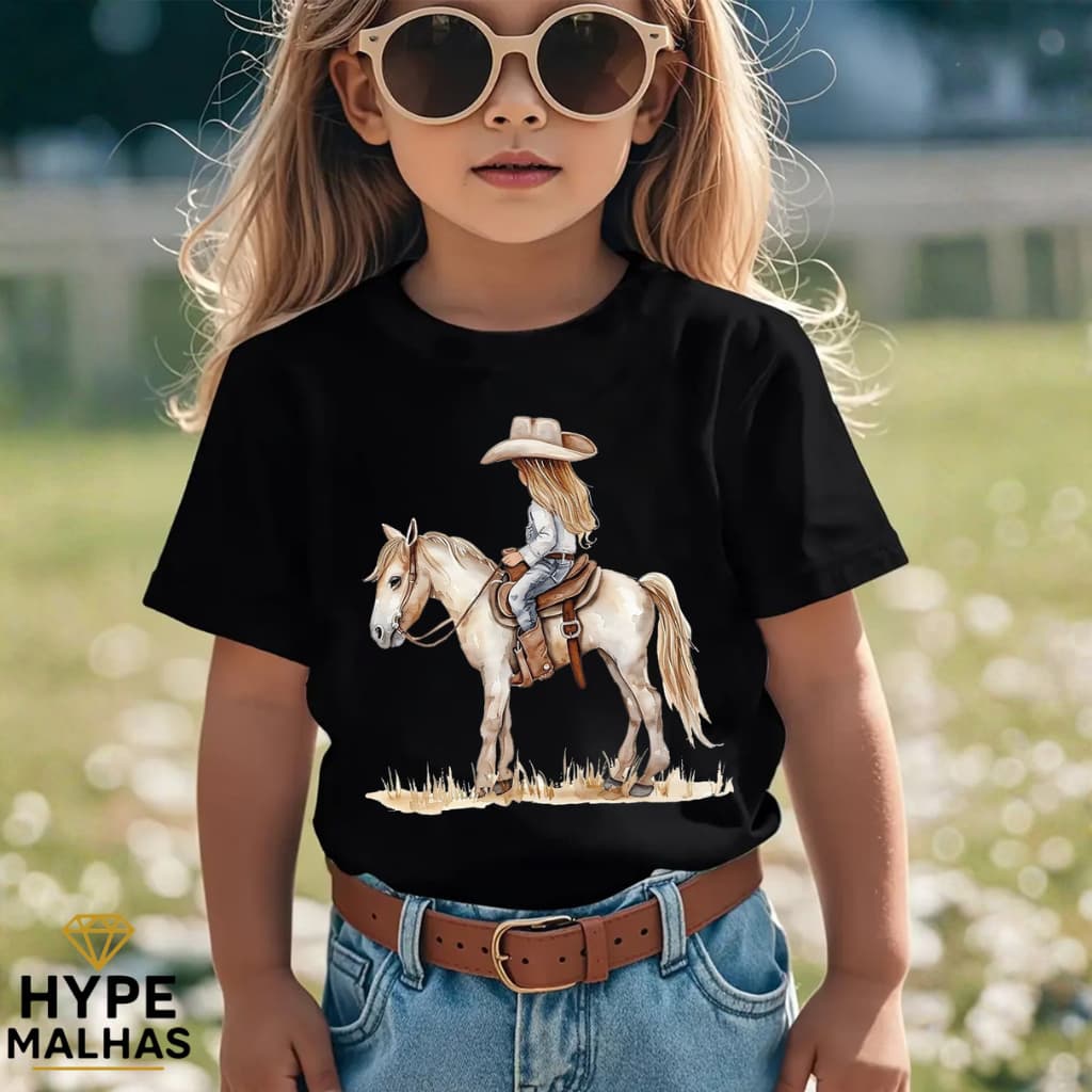Blusa Camiseta Infantil Menina Estampa Country Cavalo Moda Agro Peoa