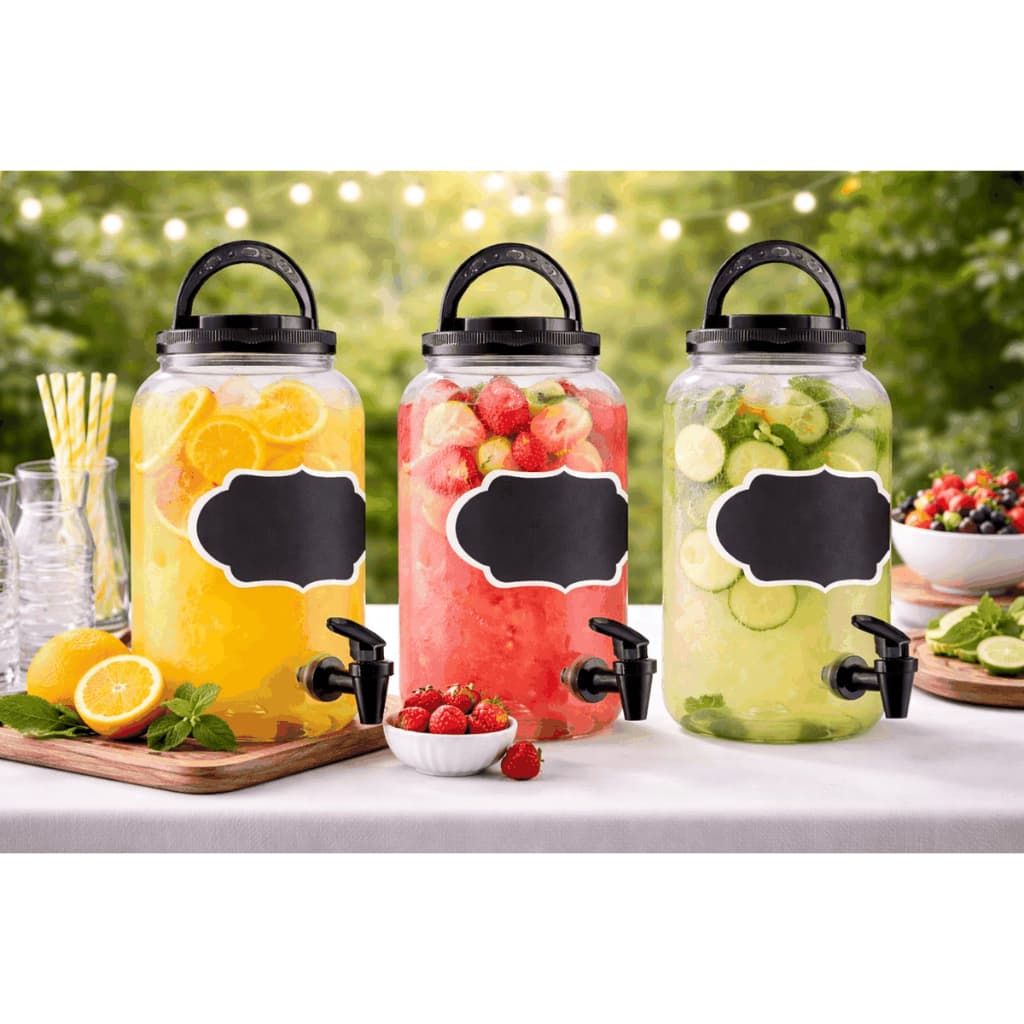 Kit 3 Suqueira Dispenser Bebidas 3,6 Litros Com Torneira Tampa Plástico Preto Festa Garrafa De Agua