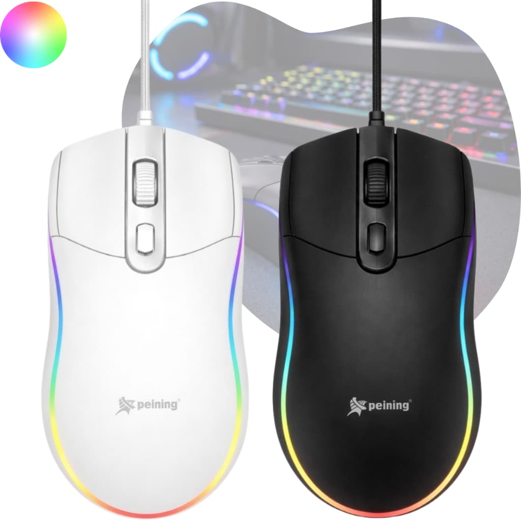Mouse Gamer LED RGB Jogo Escritório Com Fio Cabo 1,5m Preto Branco