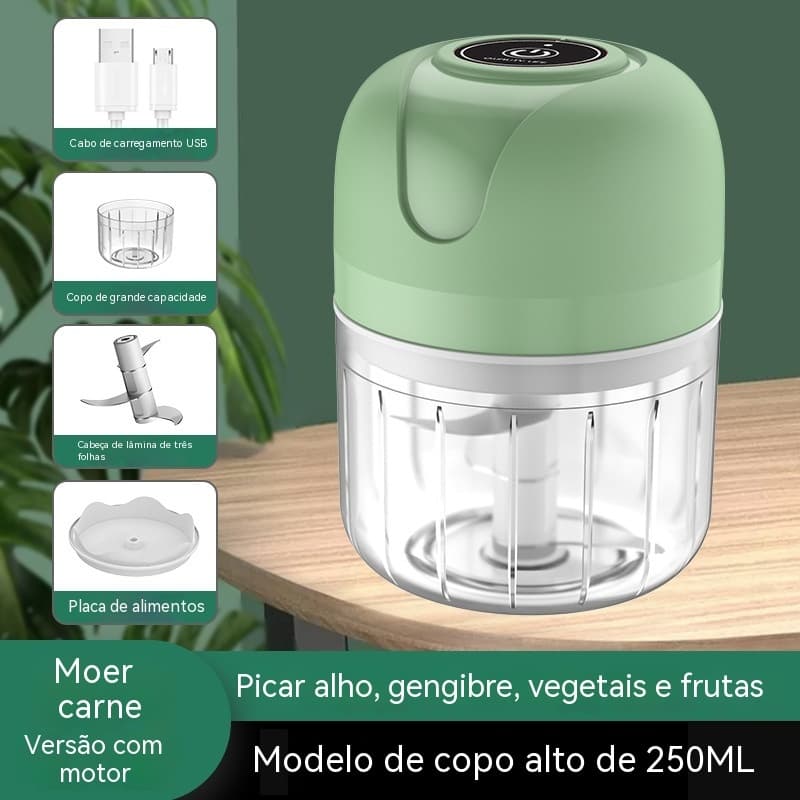 Processador de Alho Elétrico Sem Fio Recarregável USB Triturador de Alimentos Mini Mixer Picador de Temperos 250ml