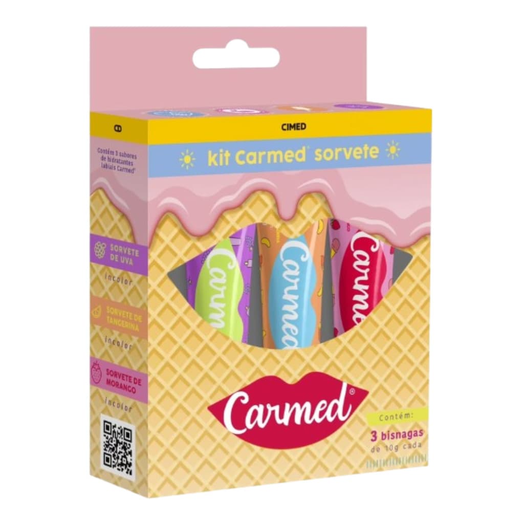 Kit Hidratante Labial Carmed Sorvete de Uva, Tangerina e Morango Fps 15 - Bisnaga 10g