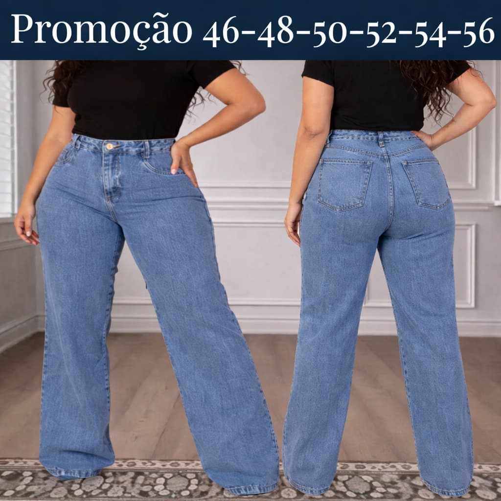 Calça Plus Size Jeans Wide Leg Pantalona Tendência de Shopping