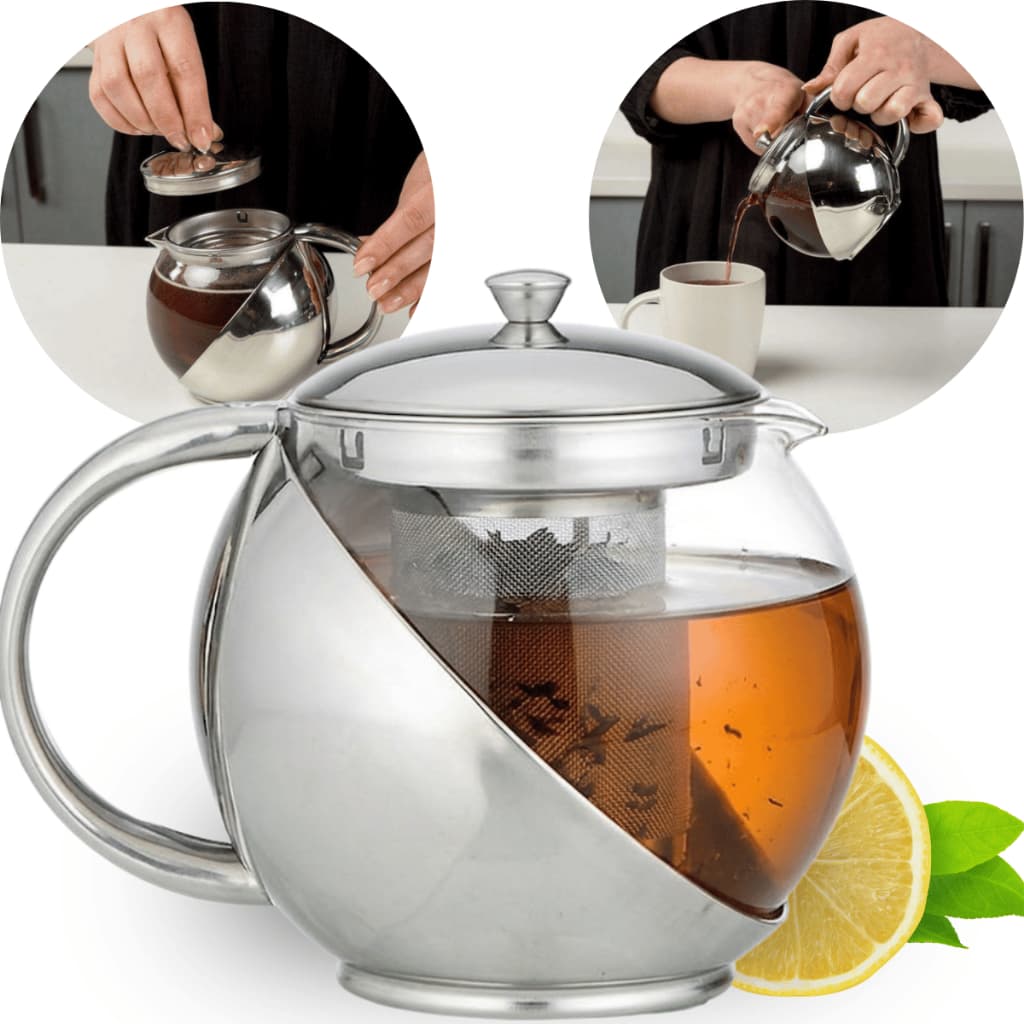 Chaleira Inox E Vidro Com Tela 700ml Chaleira Com Infusor Servir Chá Café Filtro Coar Passar Ervas