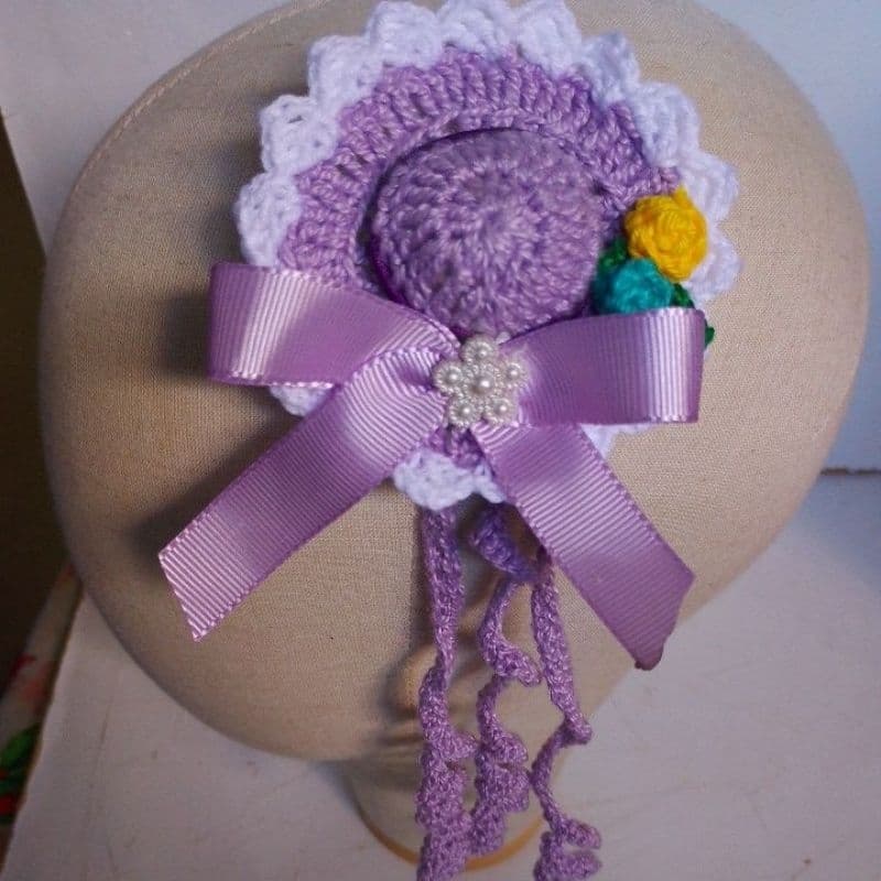 Kit 3 Pregadeiras Crochê Infantil 9cm com Laço e Pérola | Presilha de Cabelo Grande para Criança e Bebê