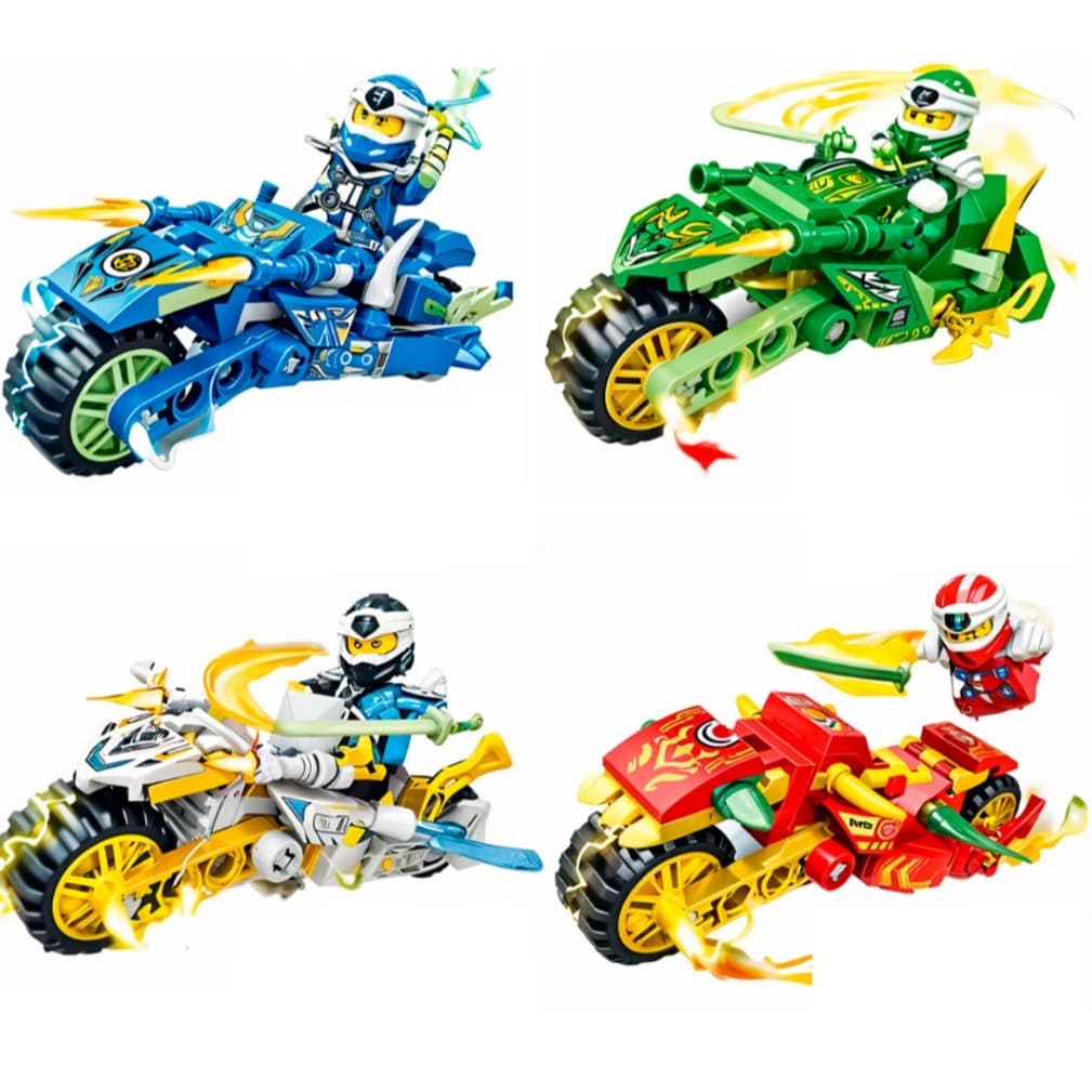 Bonecos Ninja de Montar com  Acessórios | Robô, Moto ou Dragão Blocos Tipo Lego