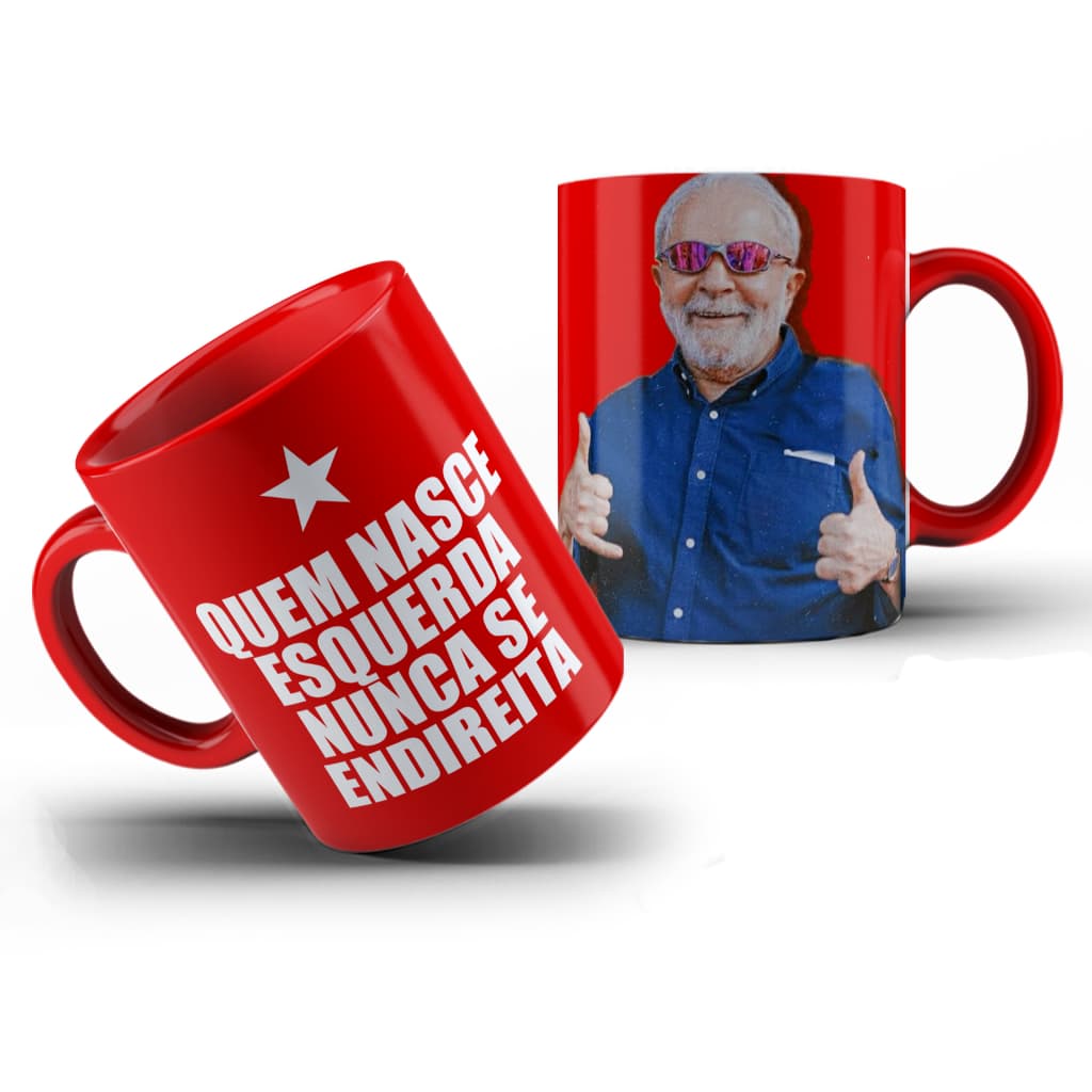 Caneca Quem Nasce Esquerda Nunca Se Endireita | Vermelha 2026 | Caneca Colorida Brasil