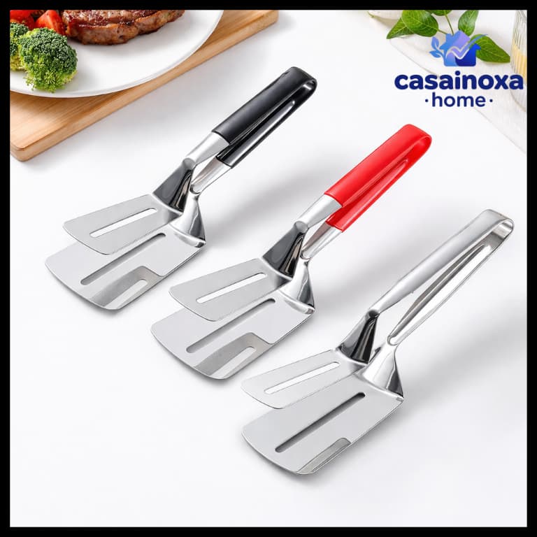 Pegador de Carne Inox Espátula 2 em 1 Pinça para Churrasco e Grelhados Multifuncional Profissional