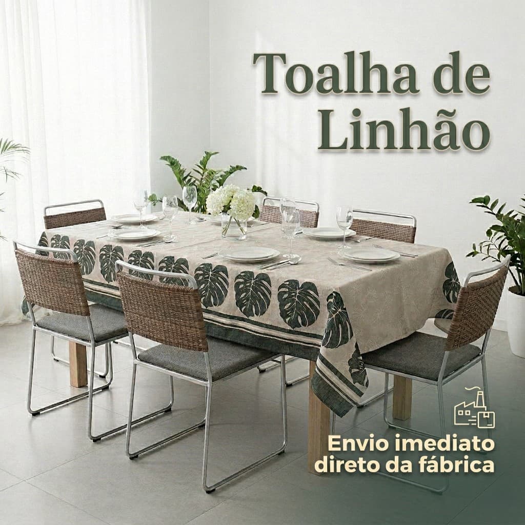 Toalha de Mesa 14 Lugares / Cadeiras 3,95m x 1,45m em Linhão Premium Durável e Sofisticado